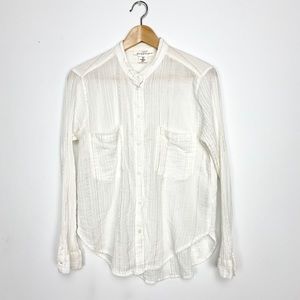 Linen blend white gauze top with gold strings sz 8